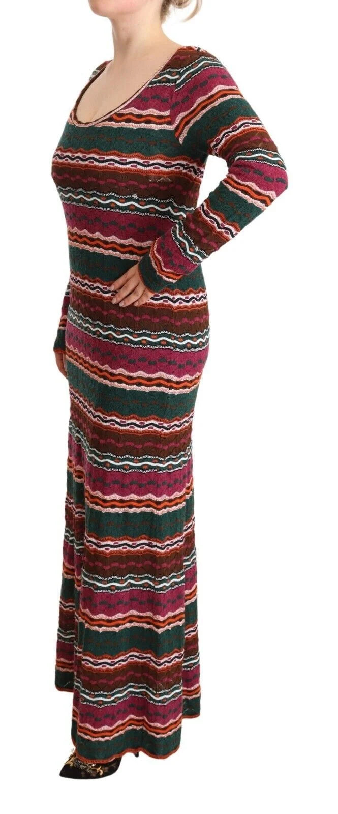 Missoni Multicolor Stripe Wool Knitted Maxi Sheath Dress - IT46|XL - Dresses