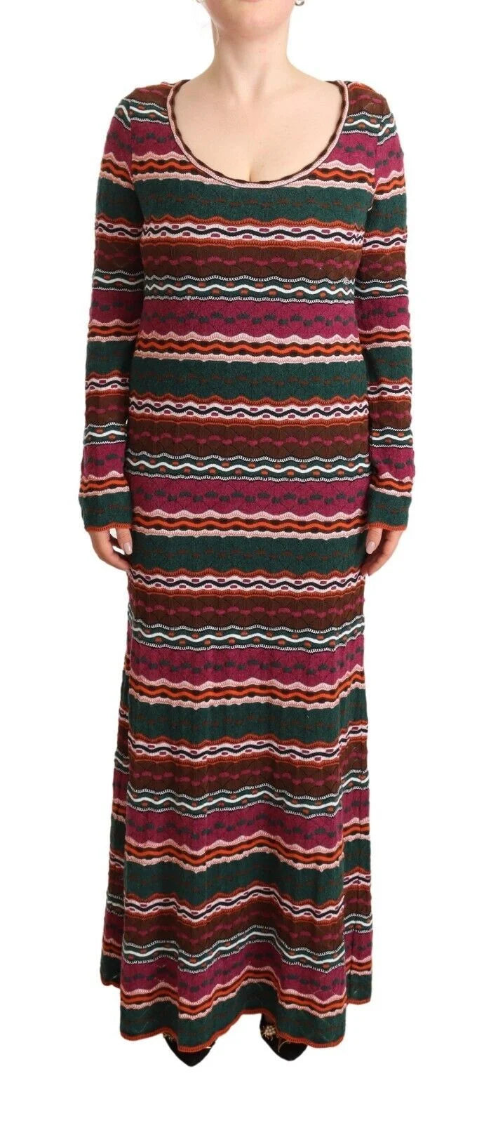 Missoni Multicolor Stripe Wool Knitted Maxi Sheath Dress - IT46|XL - Dresses
