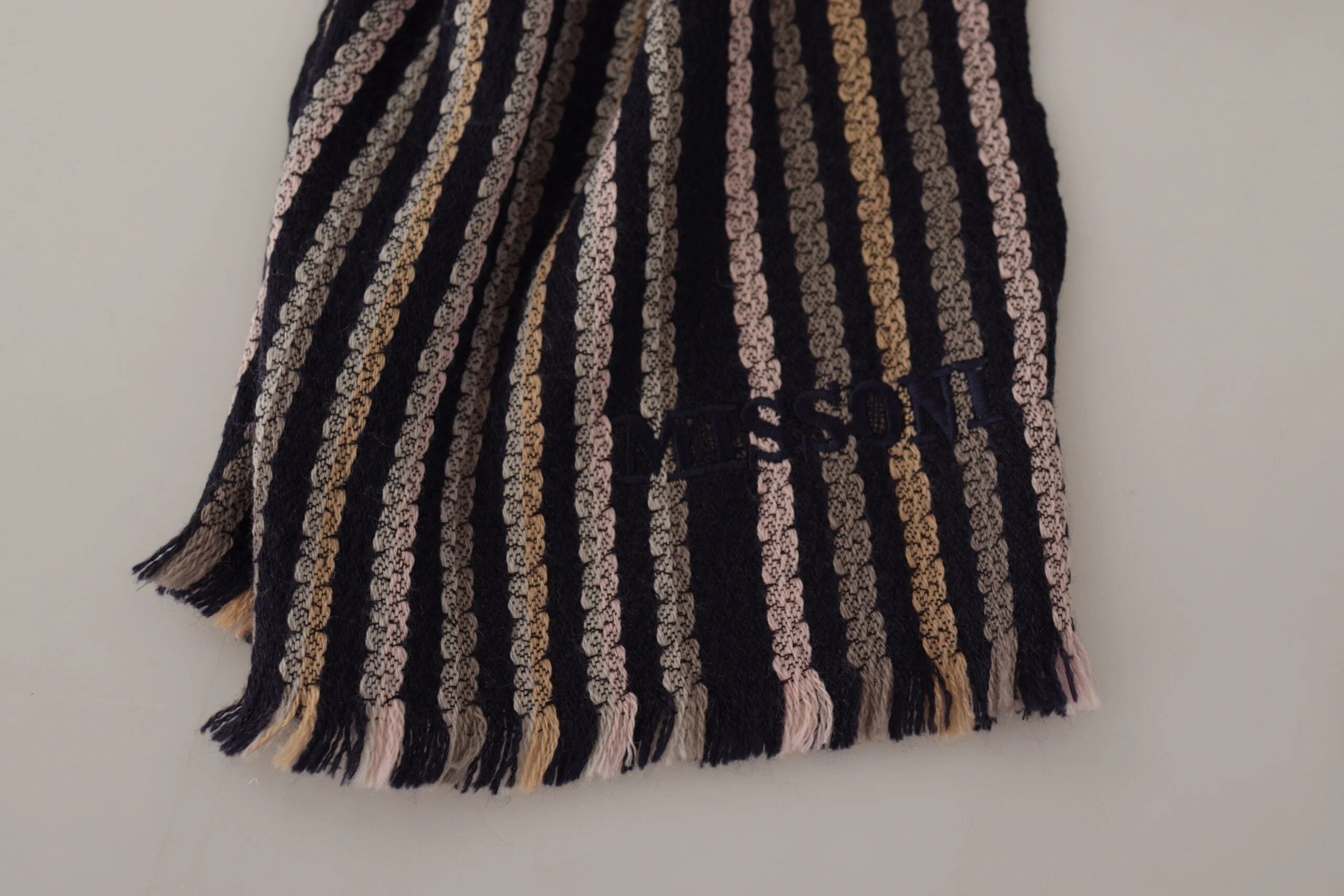 Missoni Multicolor Stripes Wool Knit Fringe Shawl Scarf - Scarves & Shawls