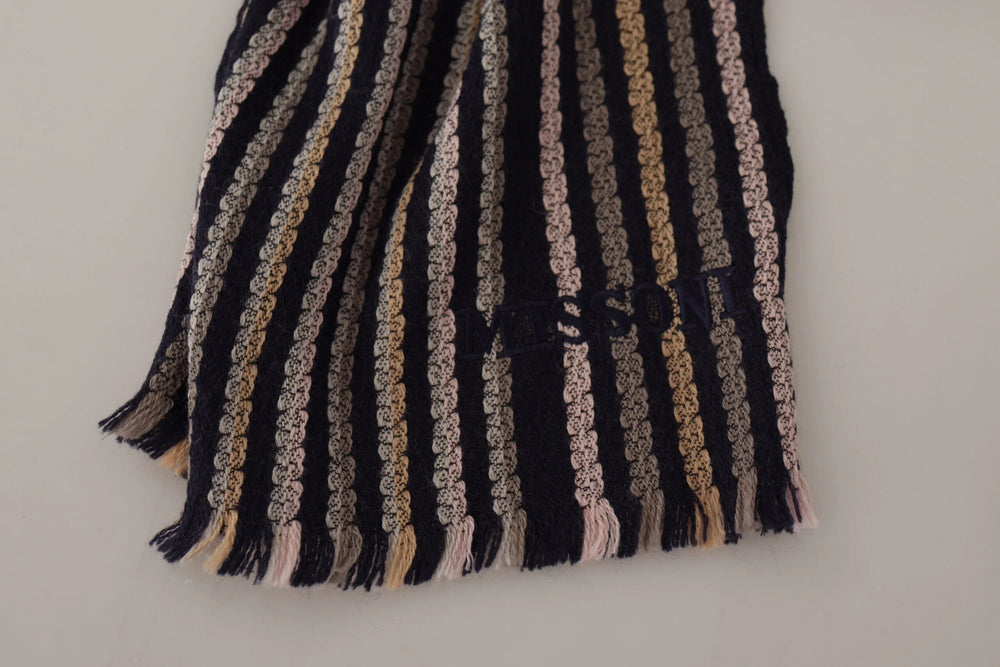 Missoni Multicolor Stripes Wool Knit Fringe Shawl Scarf - Scarves & Shawls