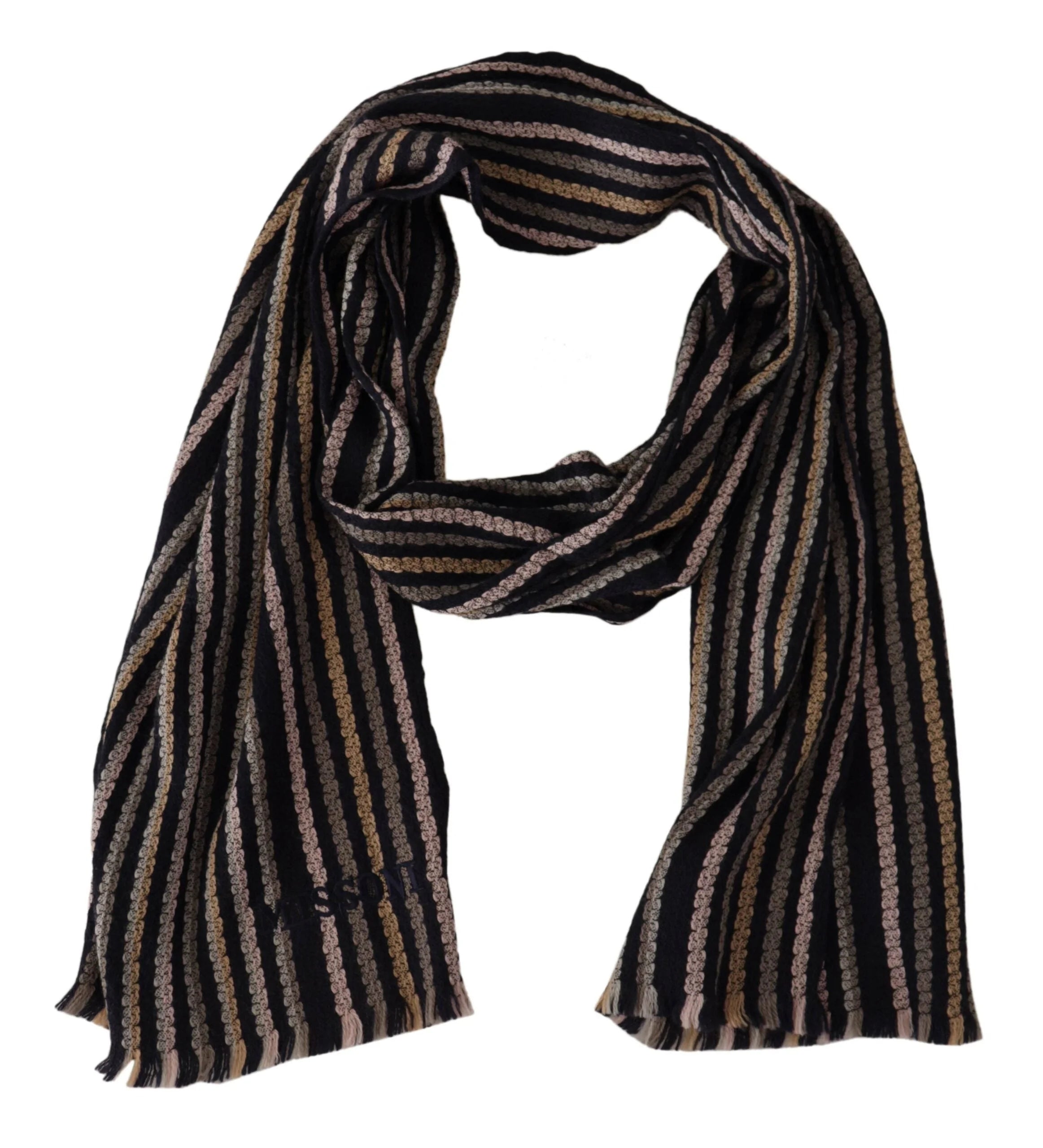 Missoni Multicolor Stripes Wool Knit Fringe Shawl Scarf - Scarves & Shawls