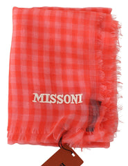 Missoni Orange Check Cashmere Unisex Wrap Fringes Scarf - Scarves & Shawls