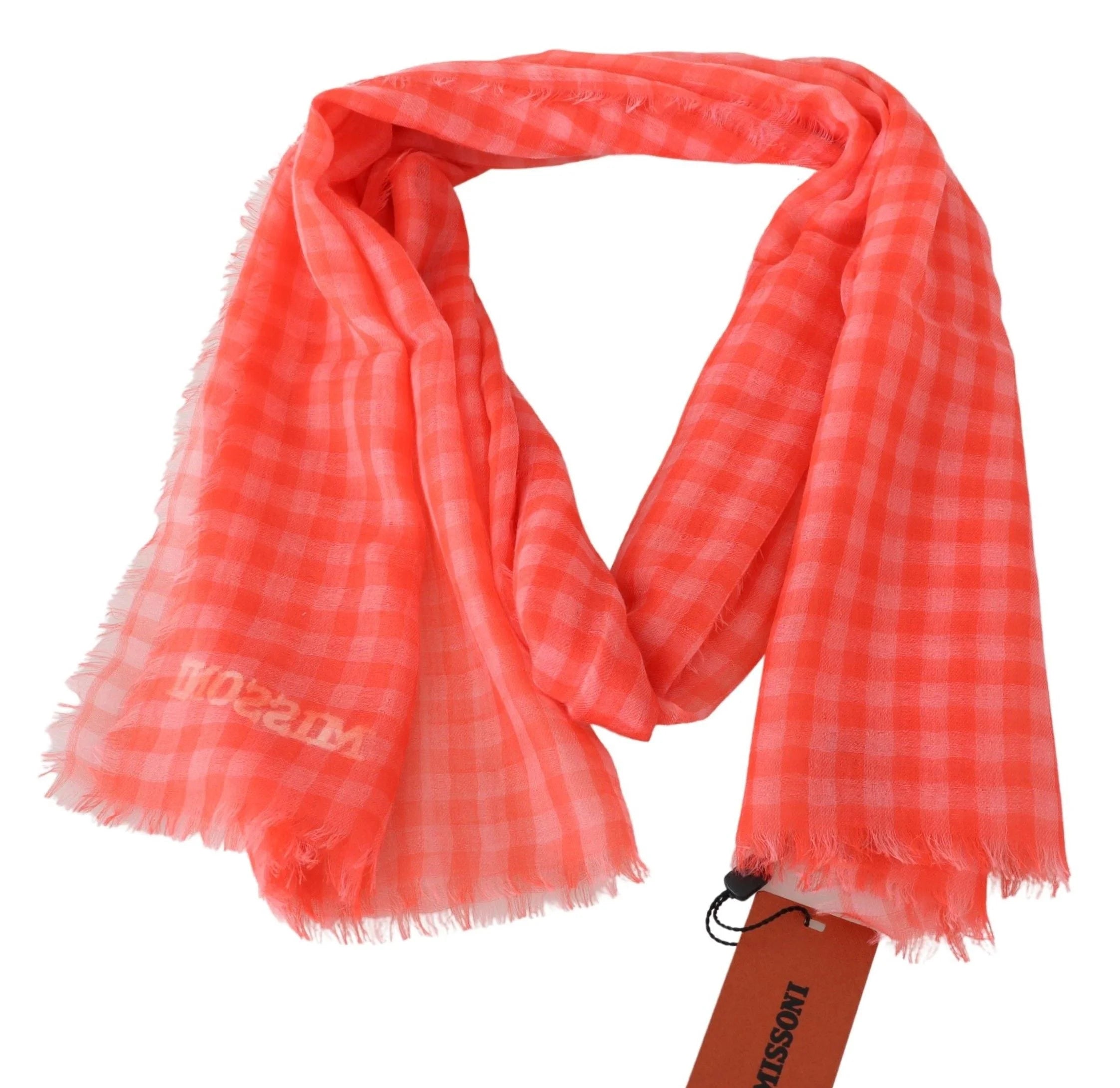 Missoni Orange Check Cashmere Unisex Wrap Fringes Scarf - Scarves & Shawls