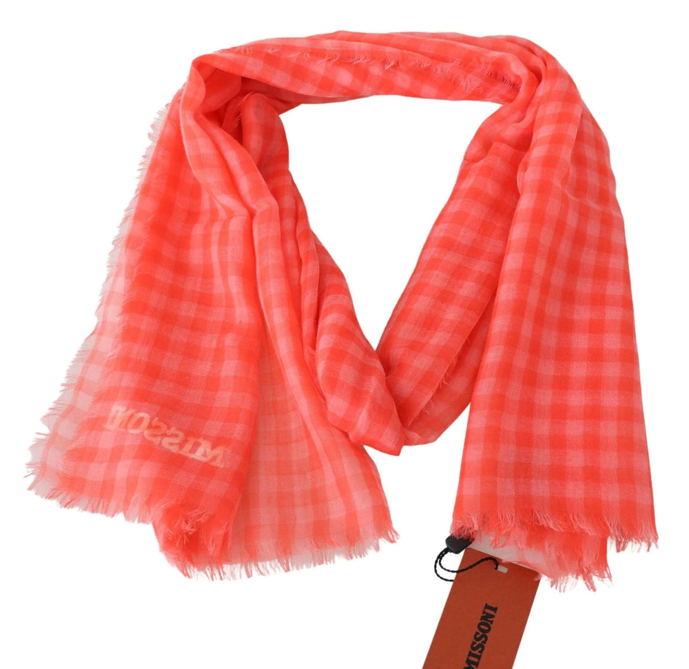 Missoni Orange Check Cashmere Unisex Wrap Fringes Scarf - Scarves & Shawls