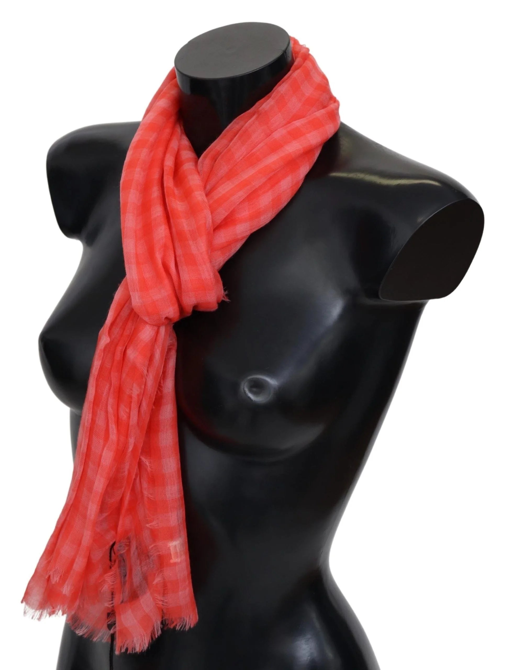 Missoni Orange Check Cashmere Unisex Wrap Fringes Scarf - Scarves & Shawls