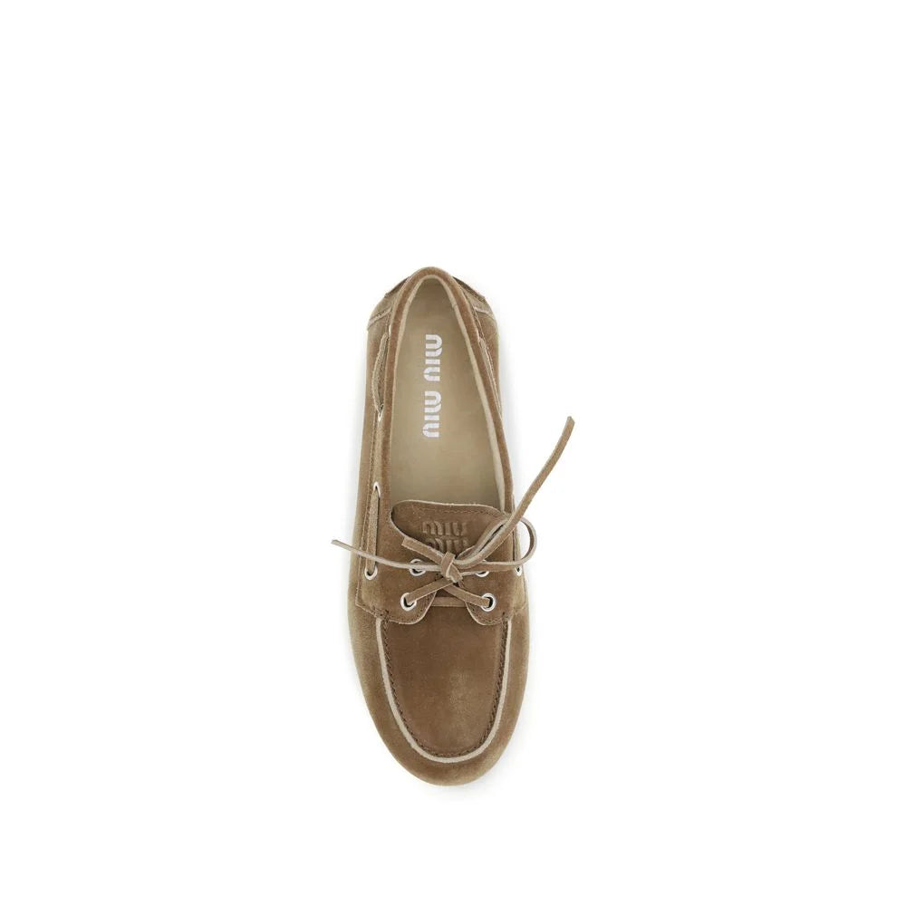 Miu Miu Beige Calf Leather Bos Taurus Slip-On Loafers - EU37.5/US7.5