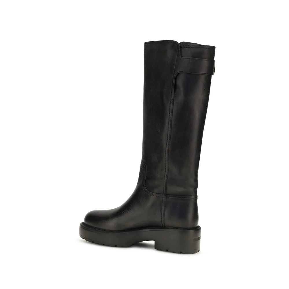 Miu Miu Black Calf Leather Bos Taurus Flat Boots