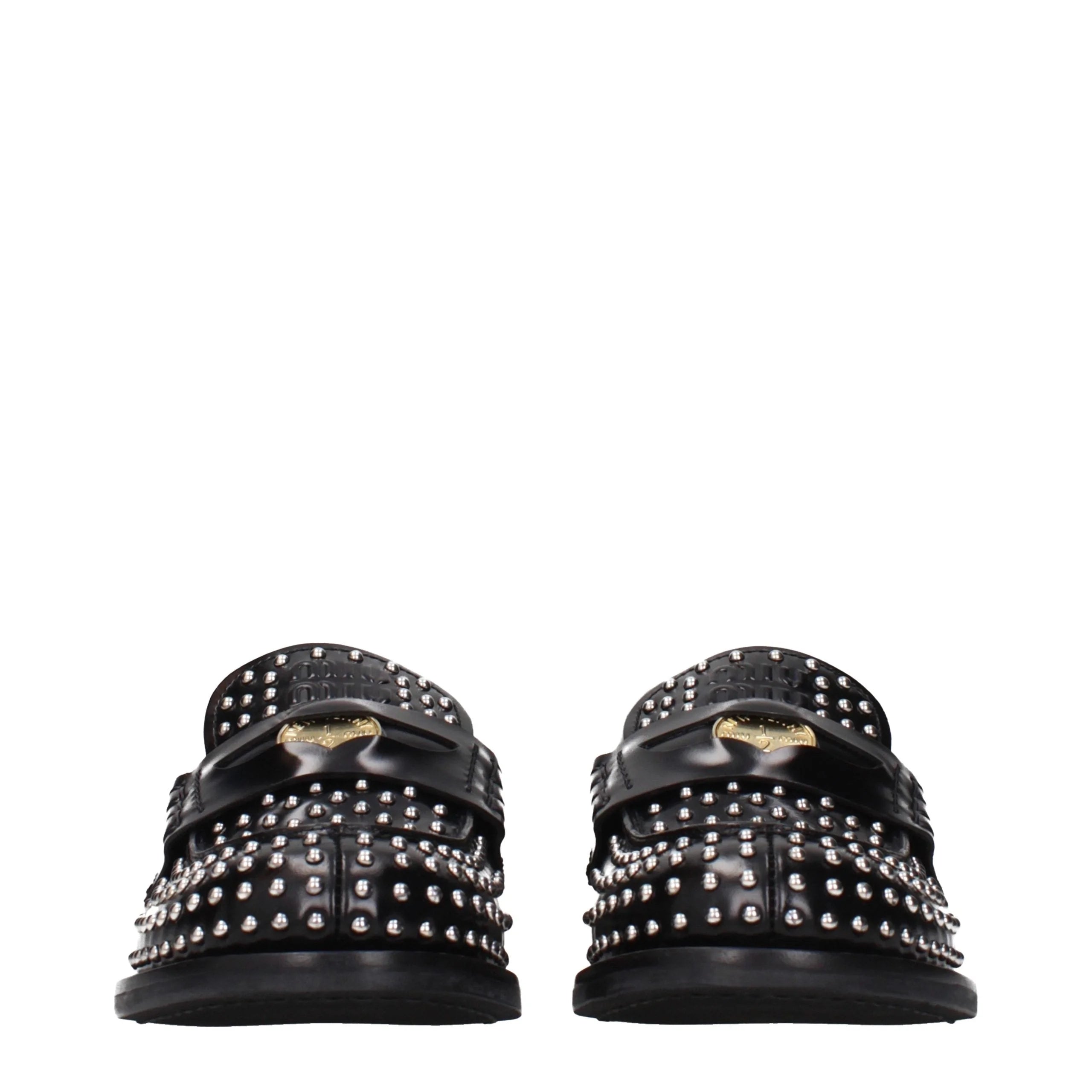Miu Miu Black Leather Slip-On Loafers