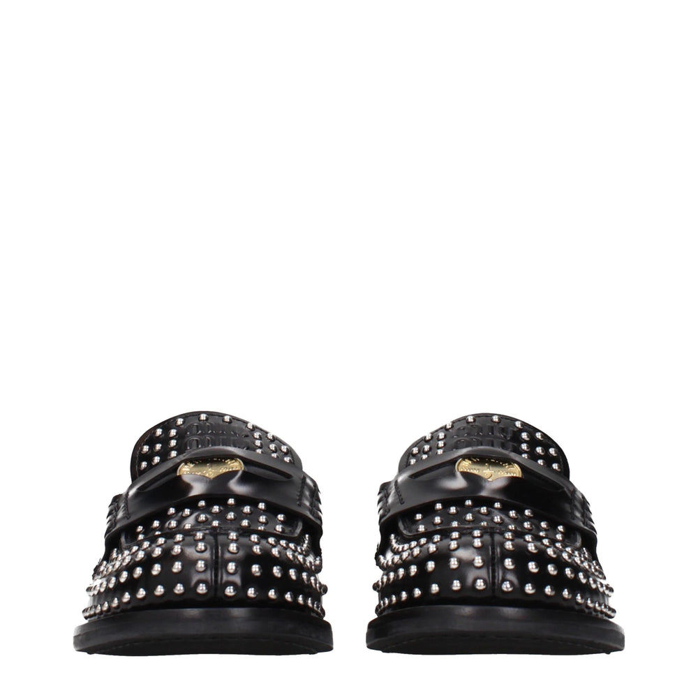 Miu Miu Black Leather Slip-On Loafers