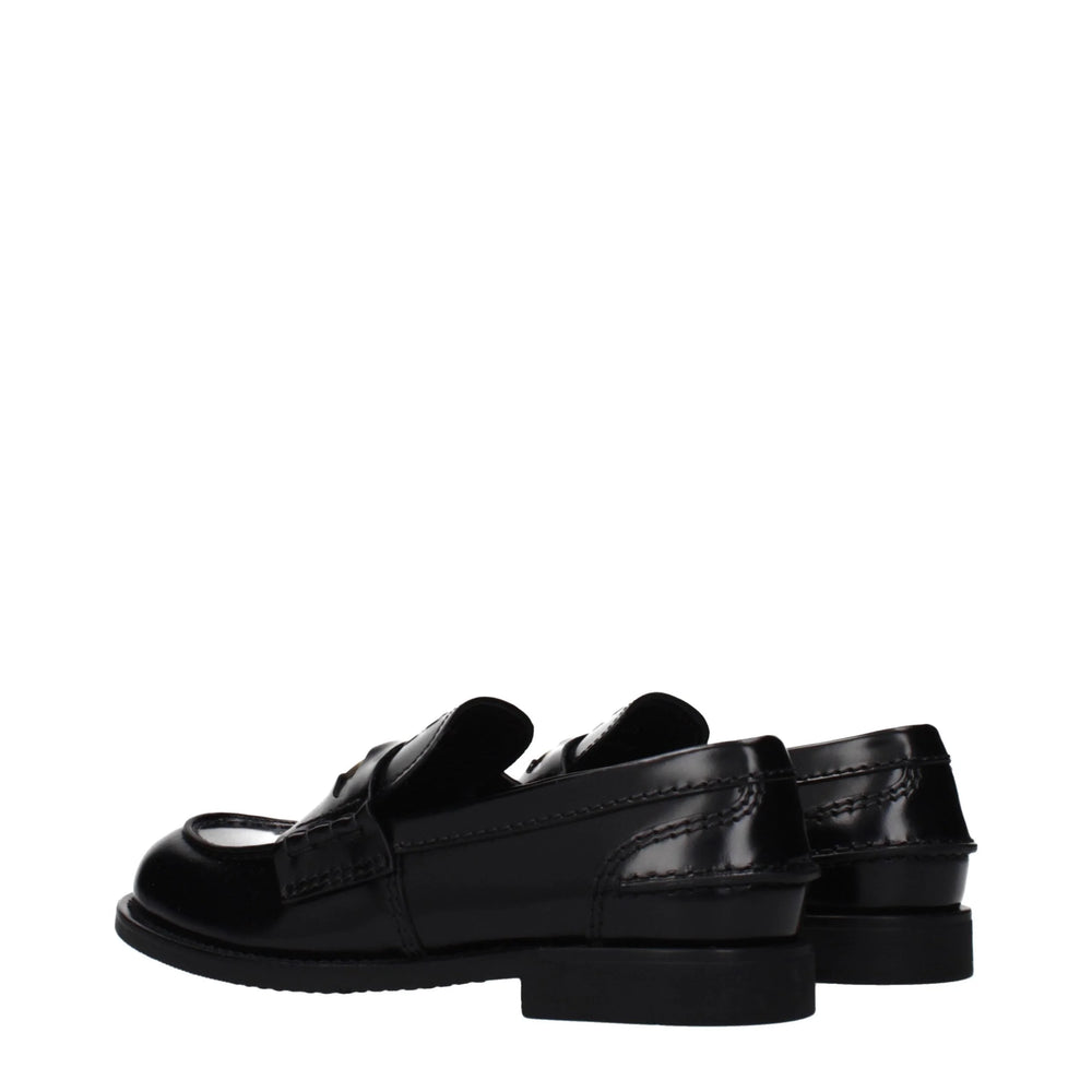 Miu Miu Black Leather Slip-On Loafers