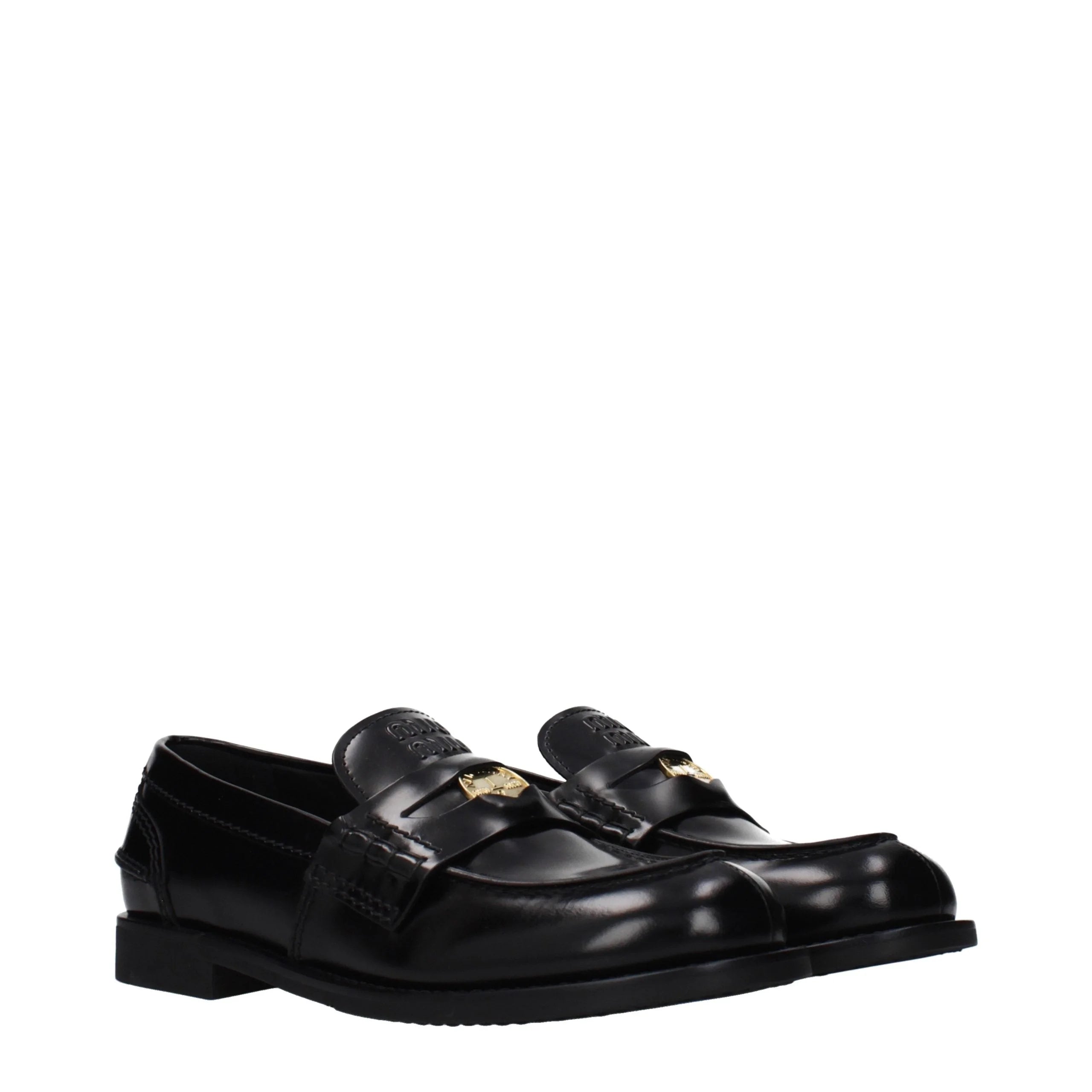 Miu Miu Black Leather Slip-On Loafers