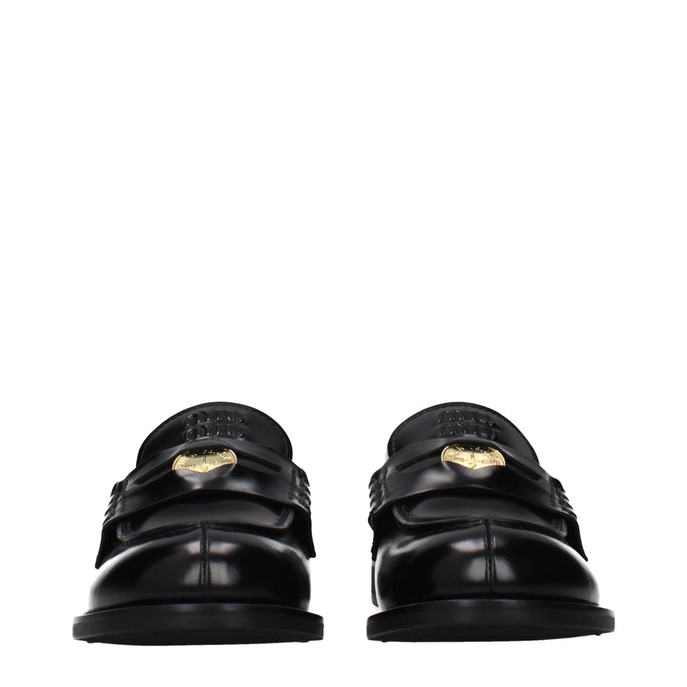 Miu Miu Black Leather Slip-On Loafers