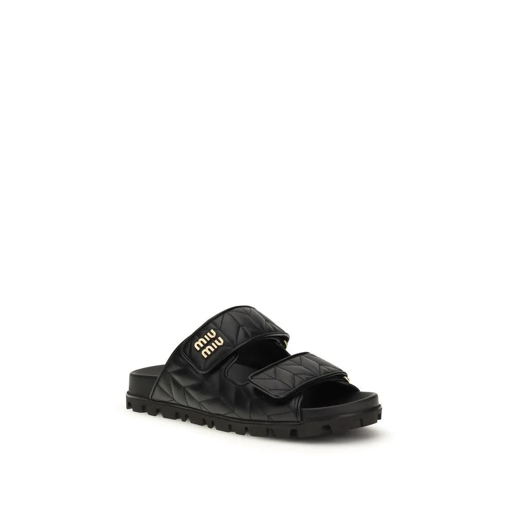 Miu Miu Black Napa Leather / Calf Bos Taurus Slippers - EU37.5/US7.5
