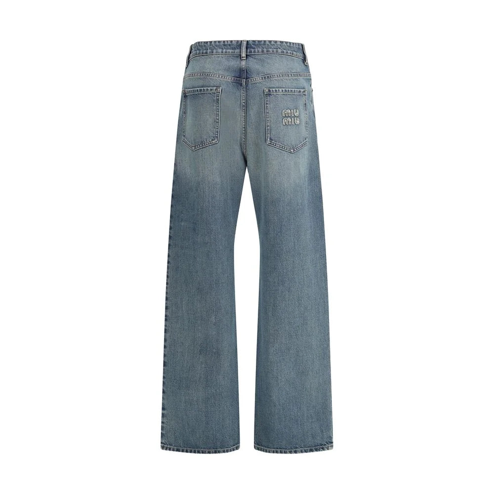 Miu Miu Blue Cotton Straight-Leg Jeans - 27