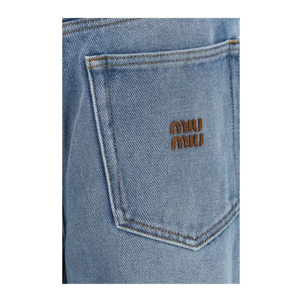 Miu Miu Blue Polyester Relaxed Fit Jeans - 28