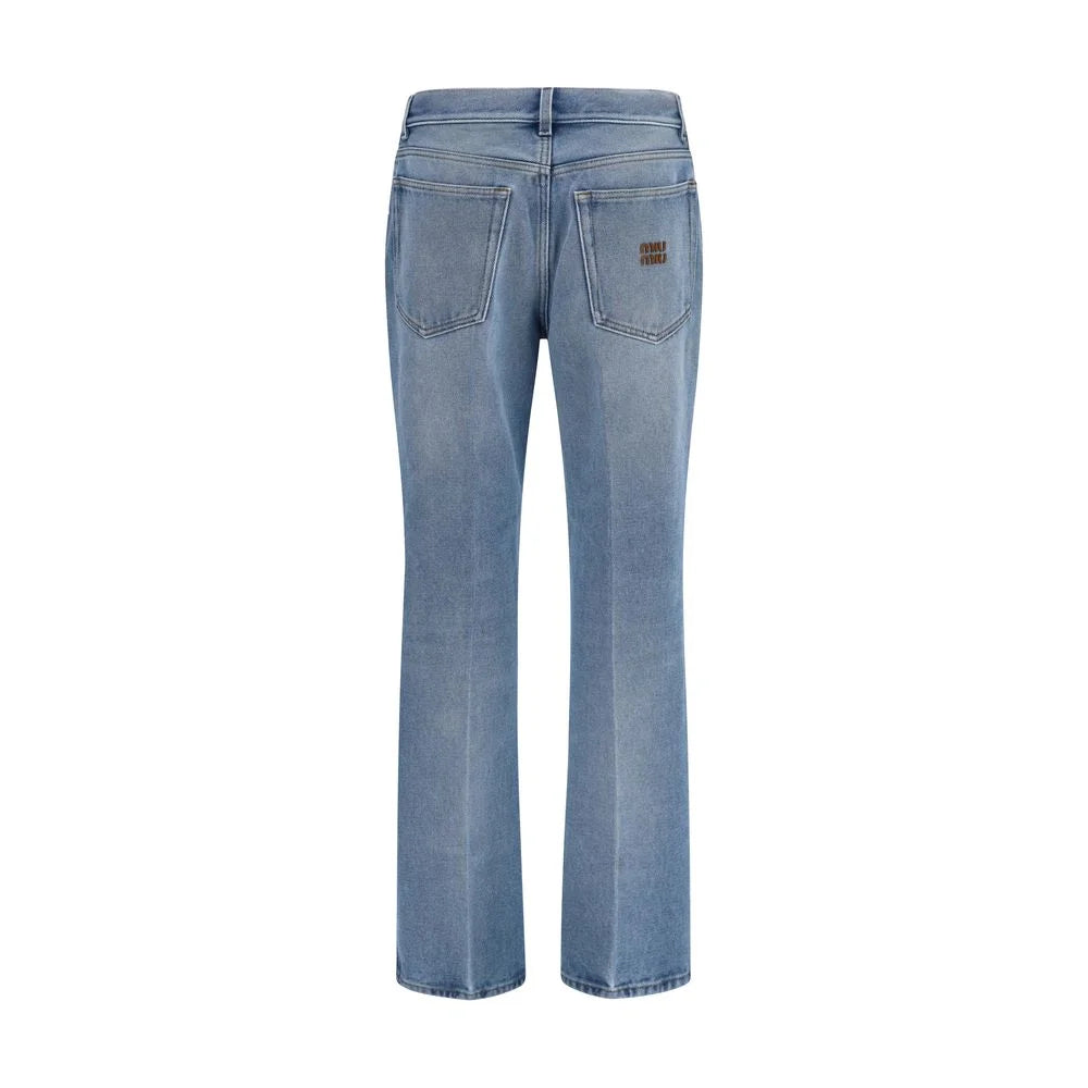 Miu Miu Blue Polyester Relaxed Fit Jeans - 28