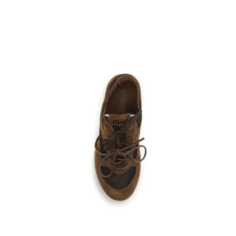 Miu Miu Brown Calf Leather Bos Taurus Athletic Sneakers - EU37/US7