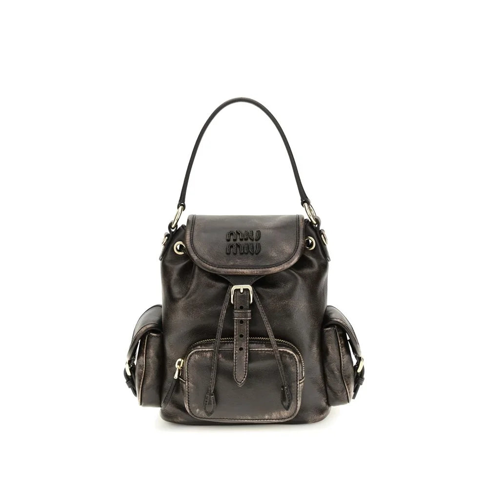 Miu Miu Brown Calf Leather Bos Taurus Backpack
