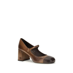 Miu Miu Brown Calf Leather Bos Taurus Ballet Flats