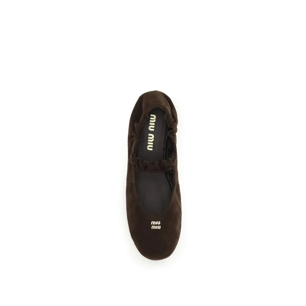Miu Miu Brown Calf Leather Bos Taurus Ballet Flats