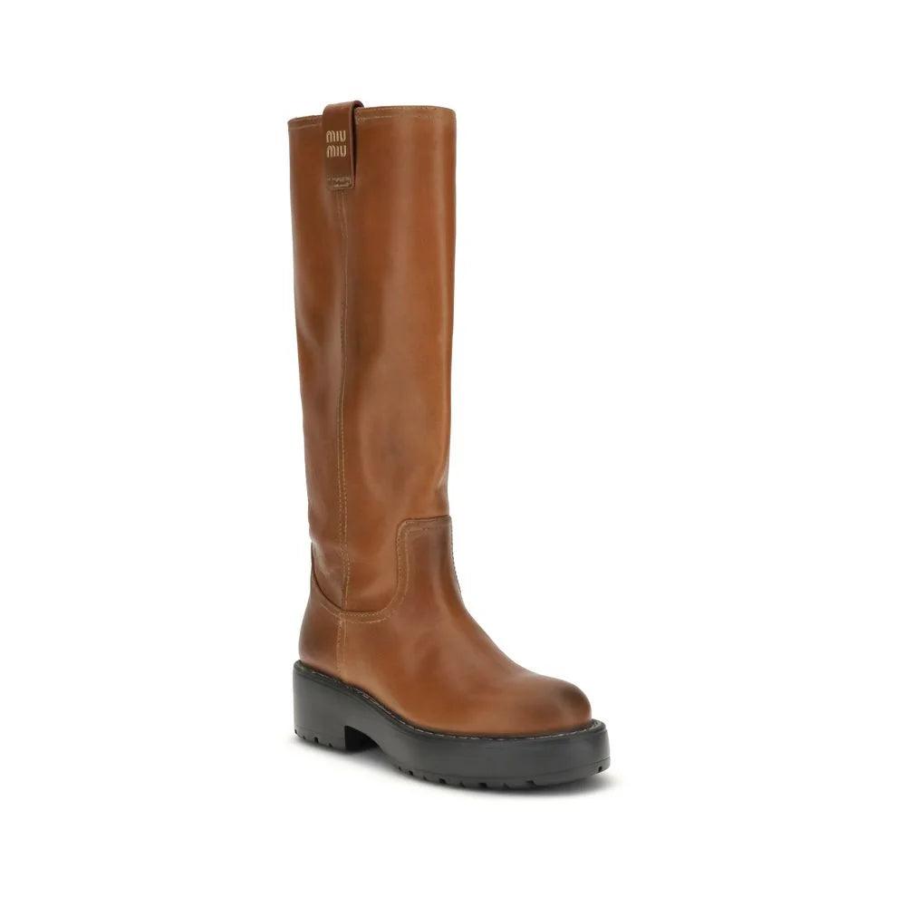 Miu Miu Brown Calf Leather Bos Taurus Boots - EU40/US10
