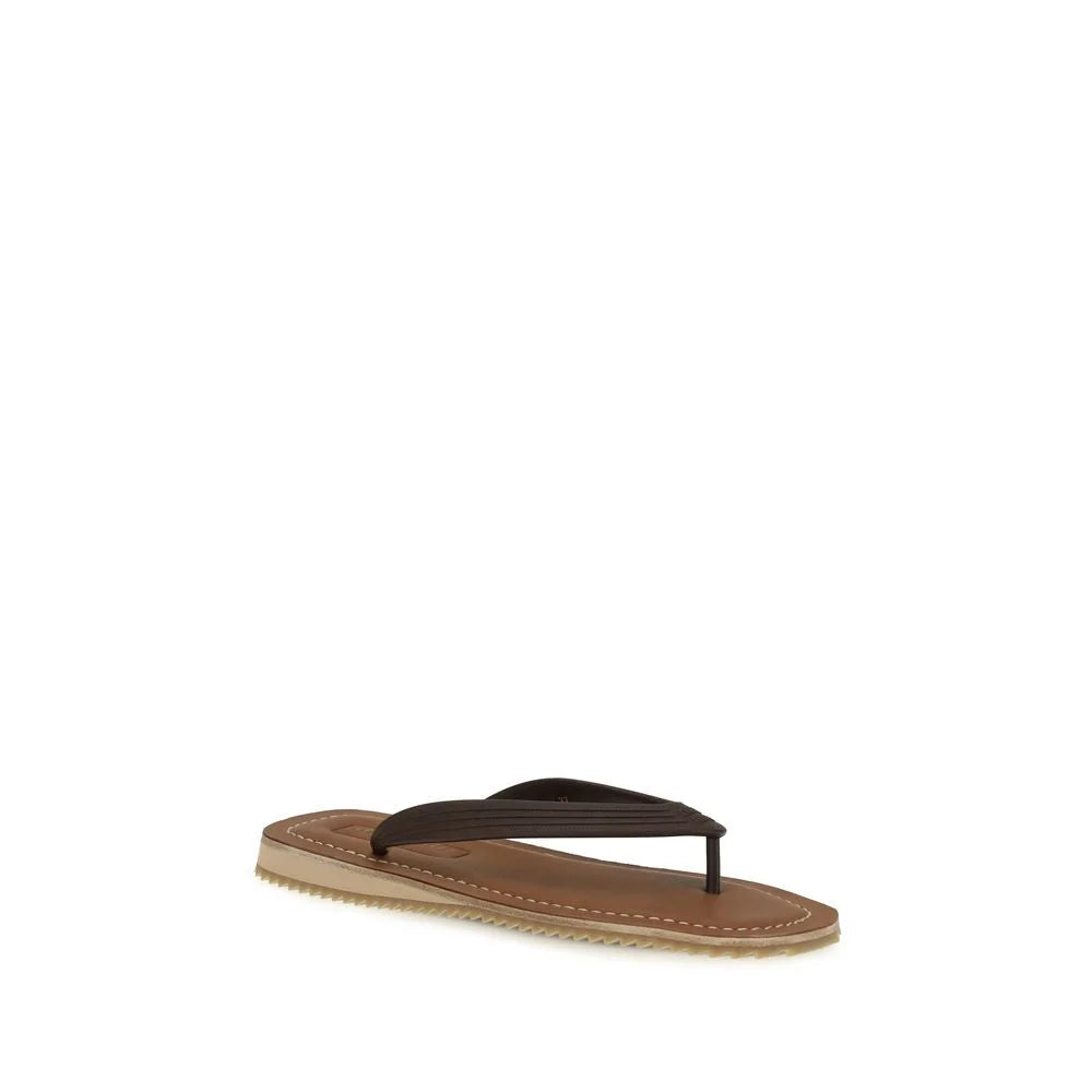Miu Miu Brown Calf Leather Bos Taurus Flip-Flop Sandals - EU37/US7