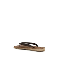 Miu Miu Brown Calf Leather Bos Taurus Flip-Flop Sandals - EU37/US7