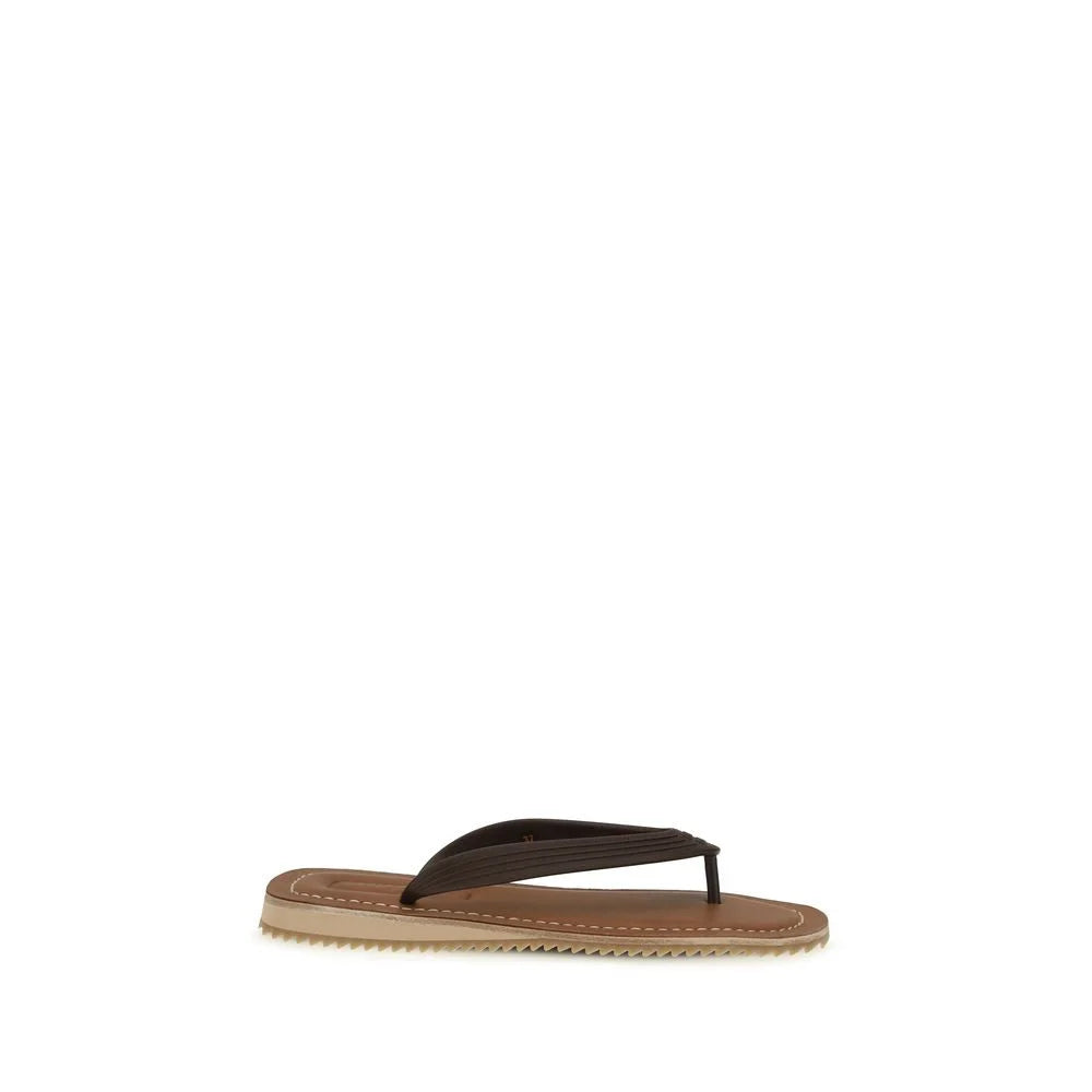 Miu Miu Brown Calf Leather Bos Taurus Flip-Flop Sandals - EU37/US7