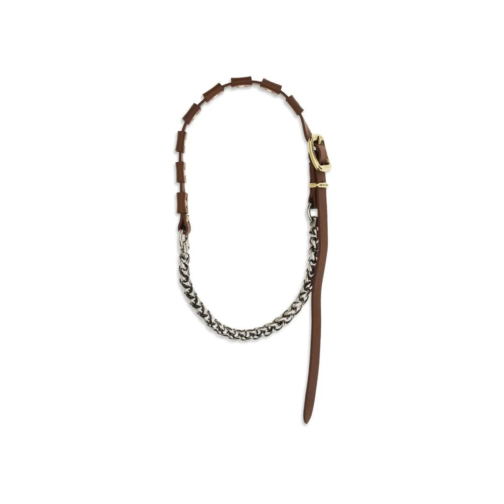 Miu Miu Brown Calf Leather Bos Taurus Necklace - One Size