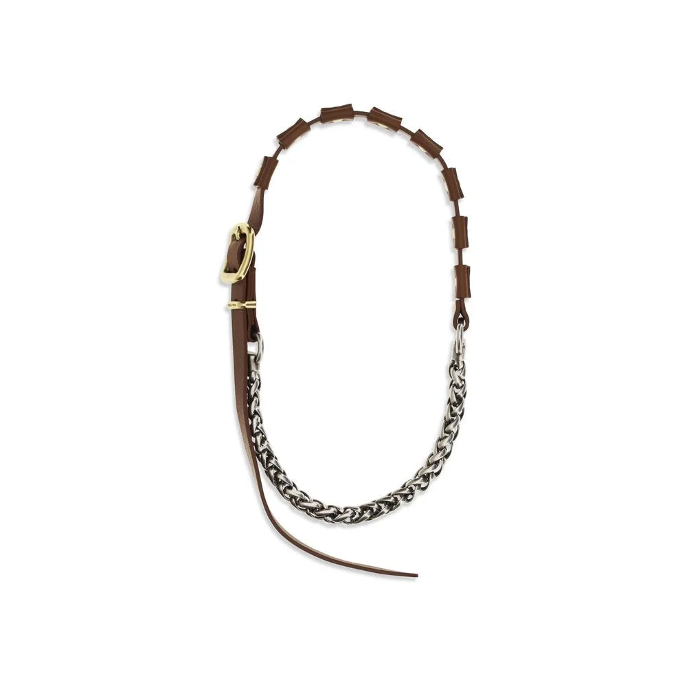 Miu Miu Brown Calf Leather Bos Taurus Necklace - One Size