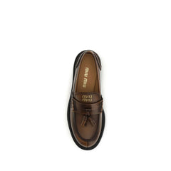 Miu Miu Brown Calf Leather Bos Taurus Platform Loafers