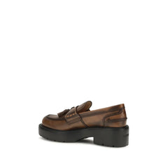 Miu Miu Brown Calf Leather Bos Taurus Platform Loafers