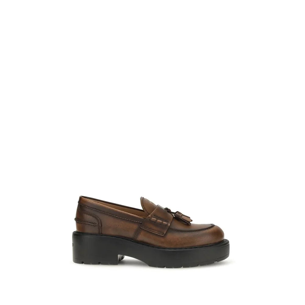 Miu Miu Brown Calf Leather Bos Taurus Platform Loafers