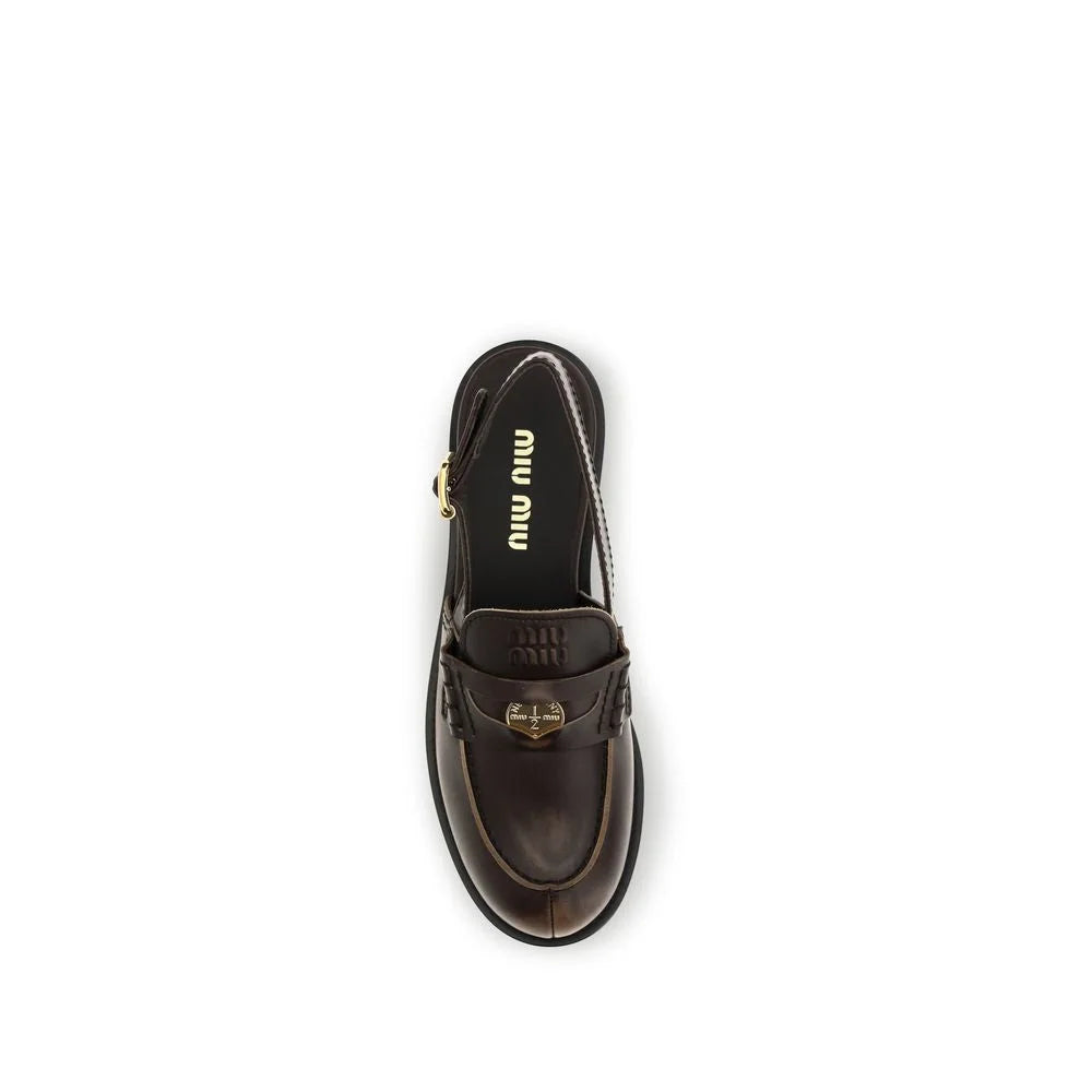 Miu Miu Brown Calf Leather Bos Taurus Slip-On Loafers