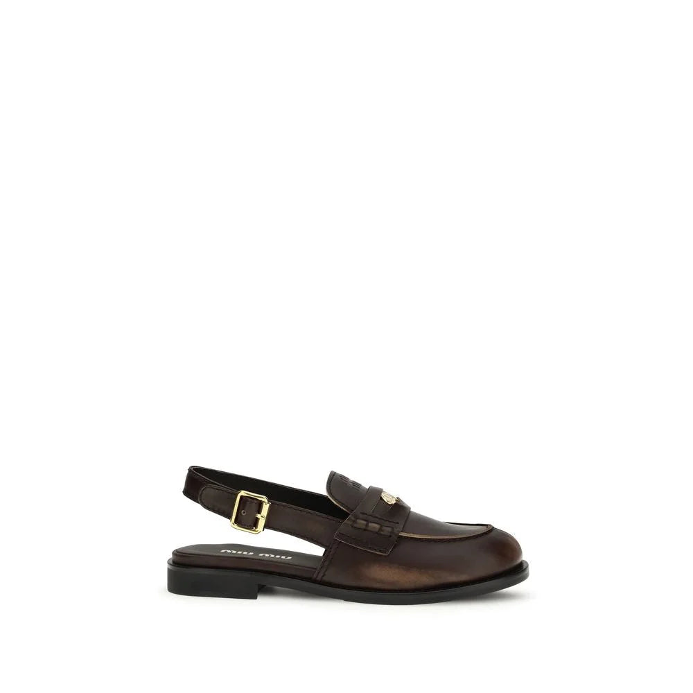 Miu Miu Brown Calf Leather Bos Taurus Slip-On Loafers