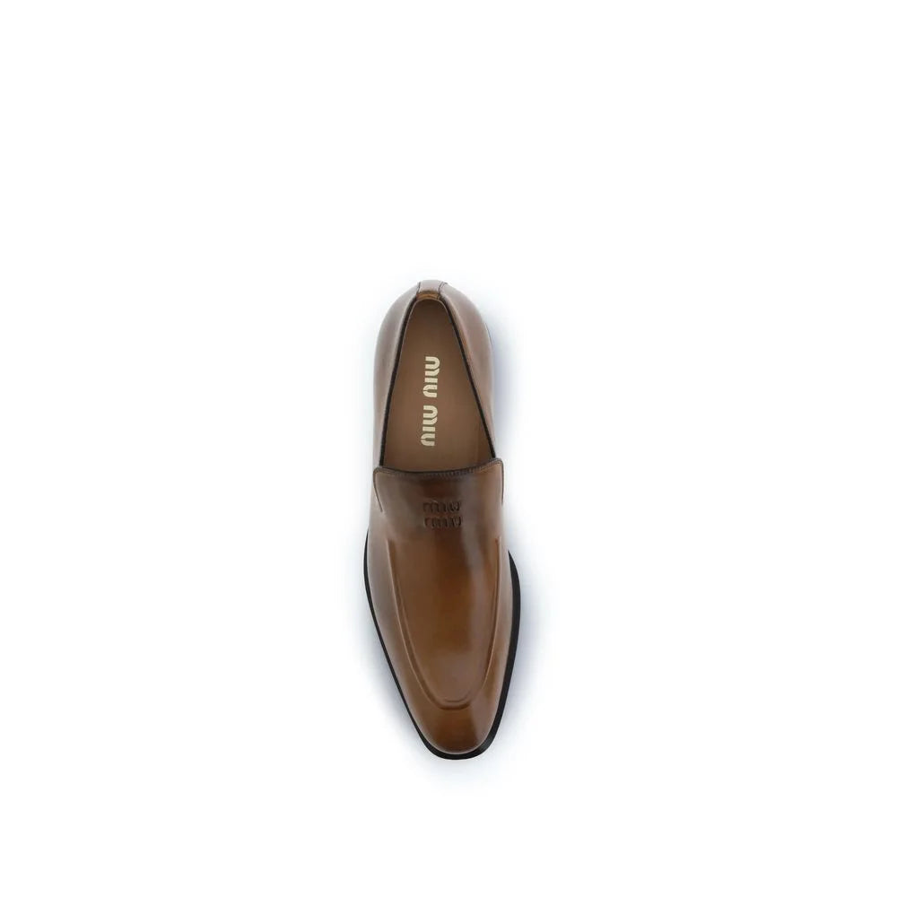 Miu Miu Brown Calf Leather Bos Taurus Slip-On Loafers - EU37/US7