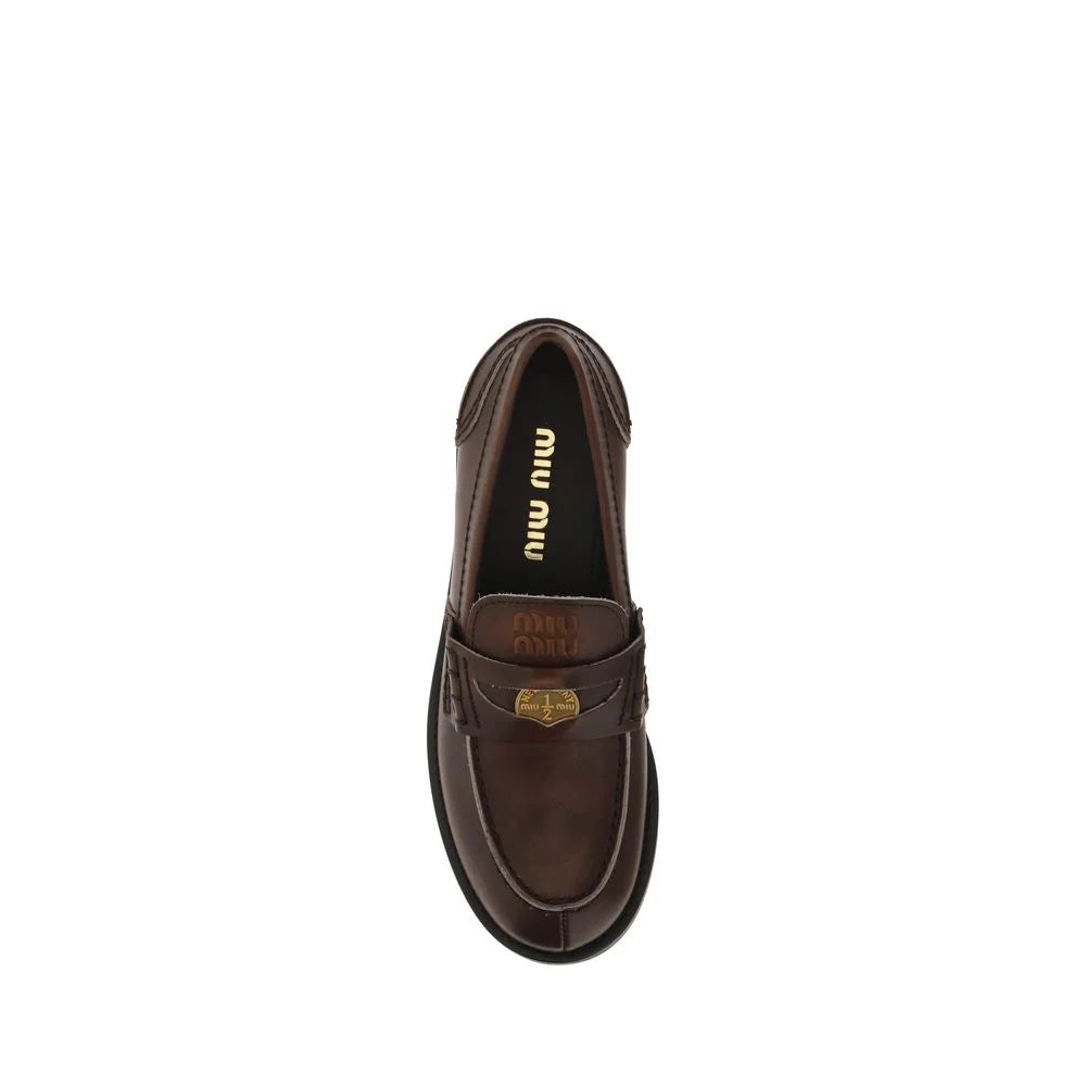 Miu Miu Brown Calf Leather Bos Taurus Slip-On Loafers - EU41/US11