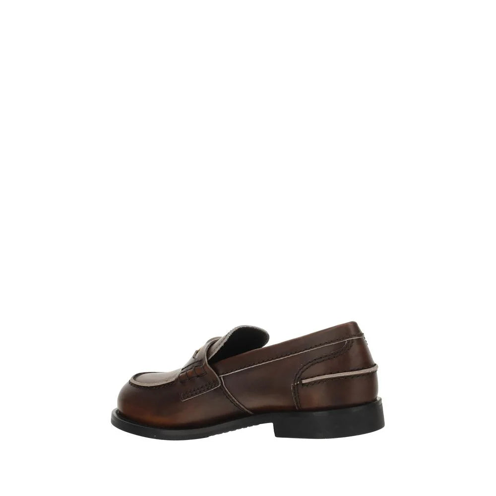 Miu Miu Brown Calf Leather Bos Taurus Slip-On Loafers - EU41/US11