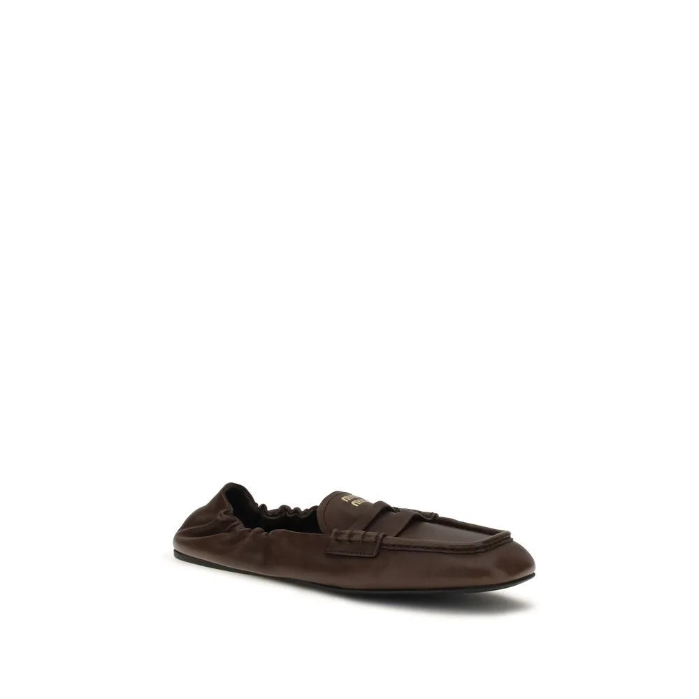 Miu Miu Brown Lamb Ovis Aries Aries Slip-On Loafers