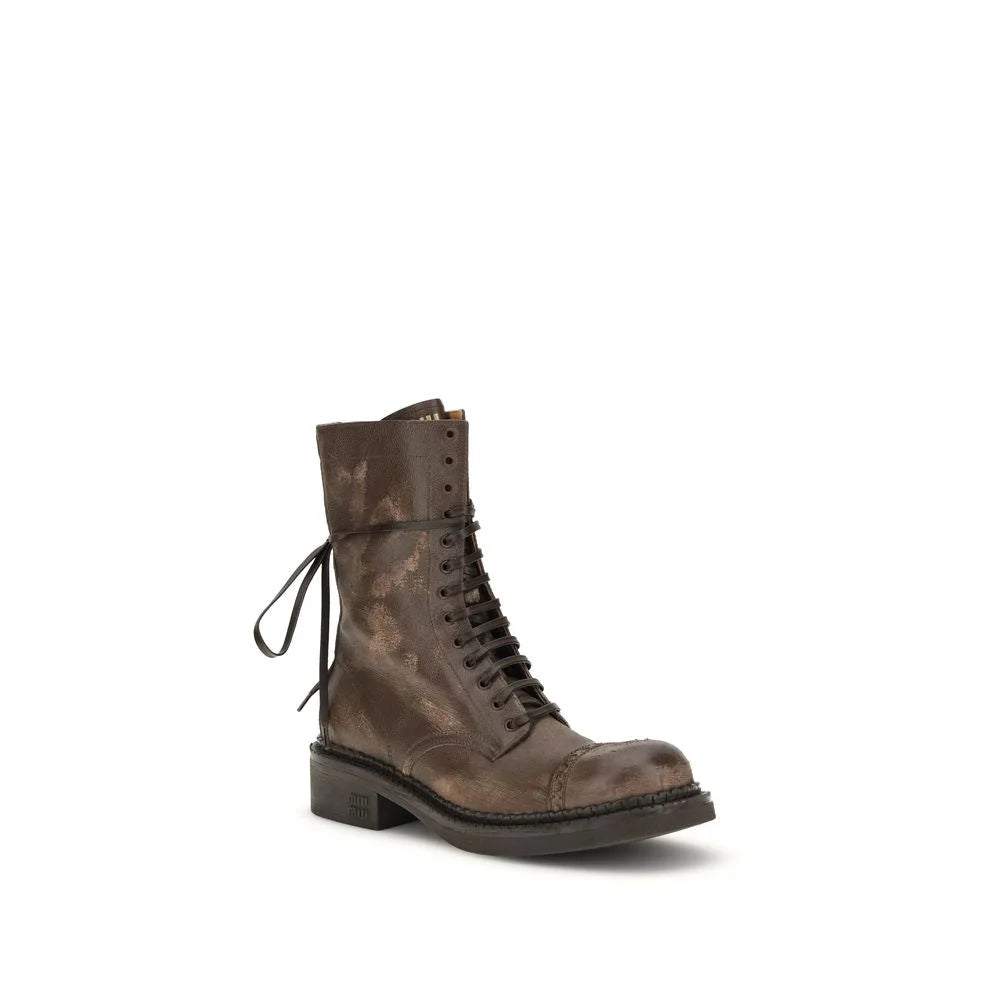 Miu Miu Brown Rubber Lace-Up Boots - Boots