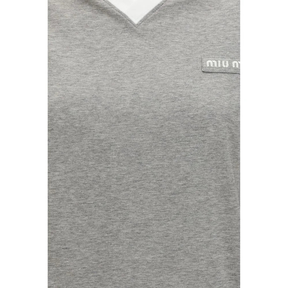 Miu Miu Graues Baumwoll-T-Shirt mit langen Ärmeln - M