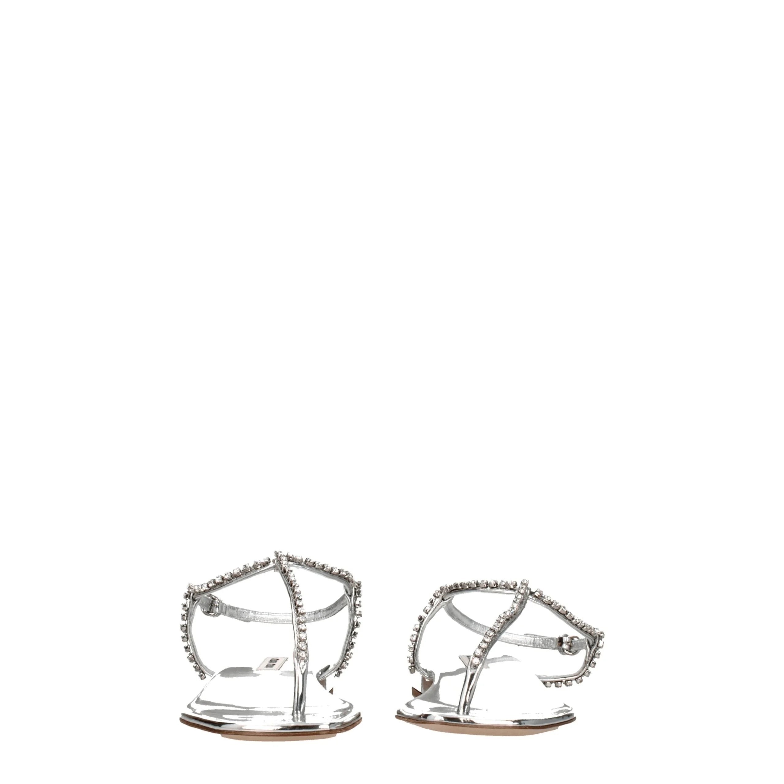 Miu Miu Gray Leather Flip-Flop Sandals