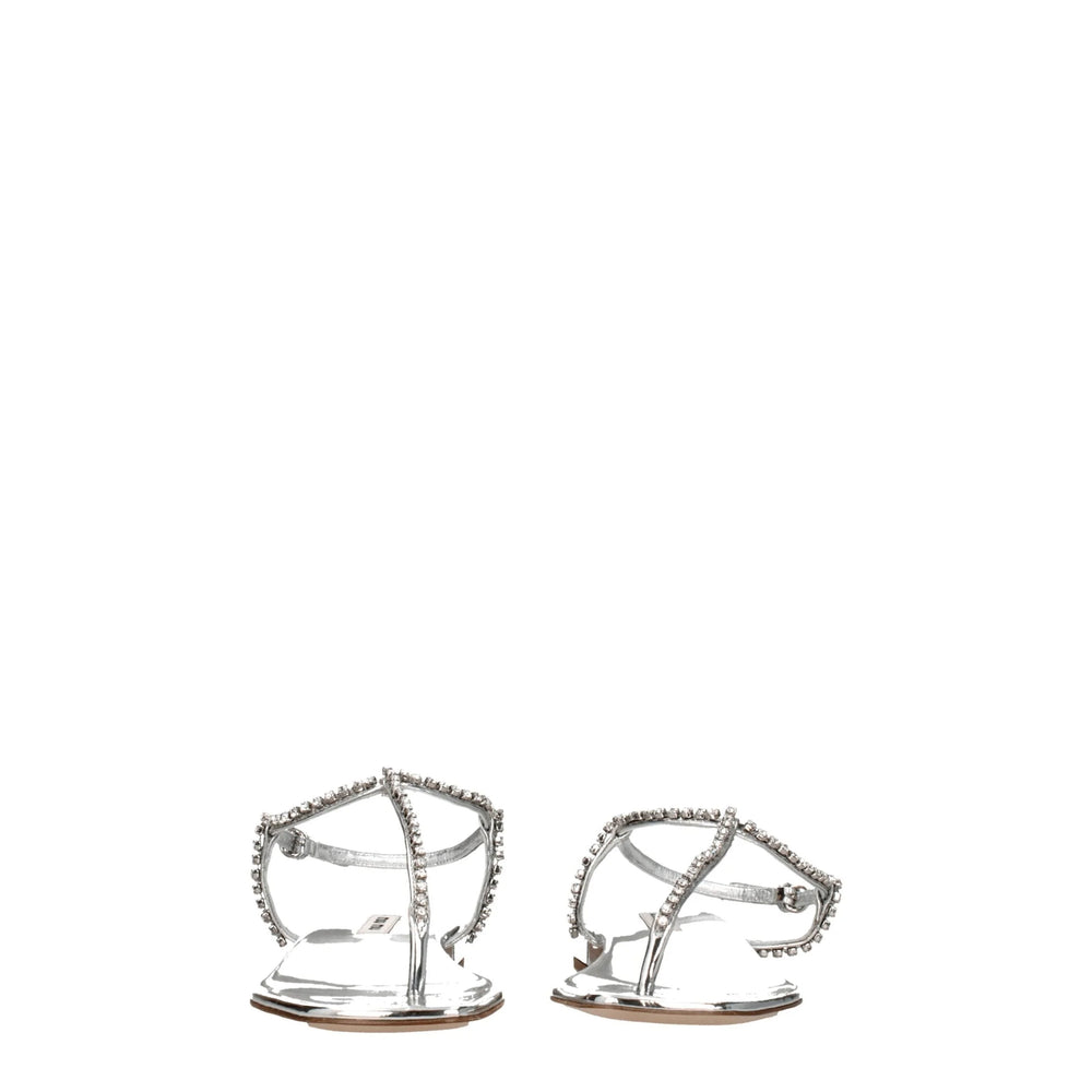 Miu Miu Gray Leather Flip-Flop Sandals