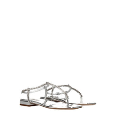 Miu Miu Gray Leather Flip-Flop Sandals