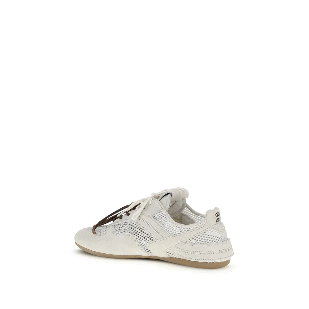 Miu Miu White Calf Leather Bos Taurus Athletic Sneakers - EU38.5/US8.5