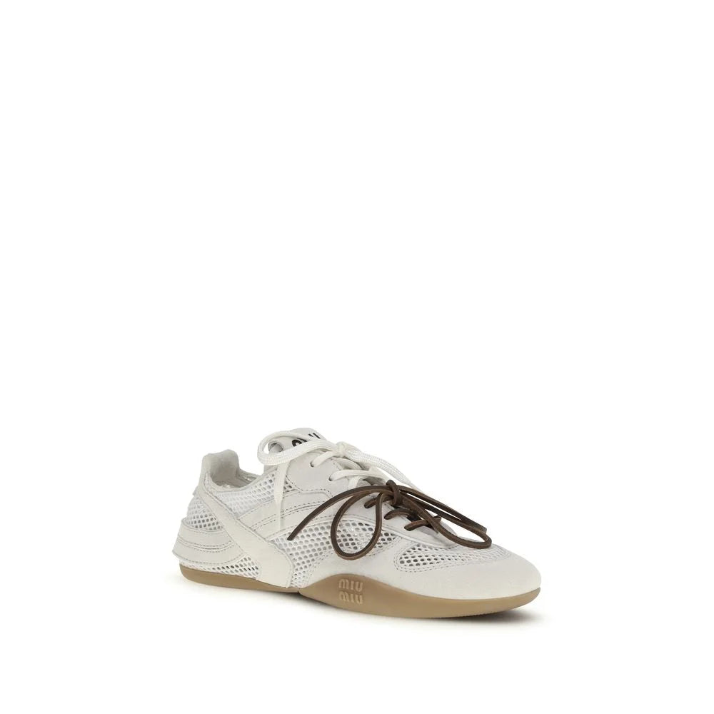 Miu Miu White Calf Leather Bos Taurus Athletic Sneakers - EU38.5/US8.5