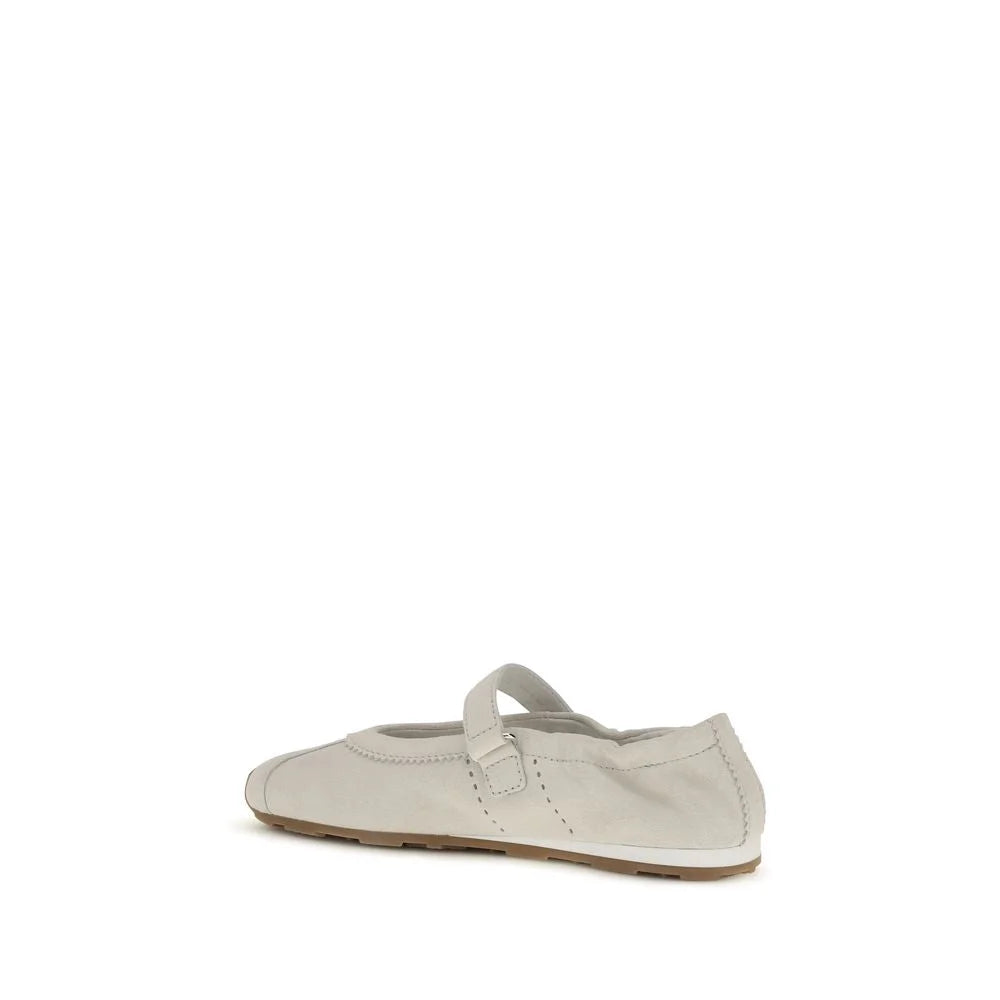 Miu Miu White Calf Leather Bos Taurus Ballet Flats - EU38/US8