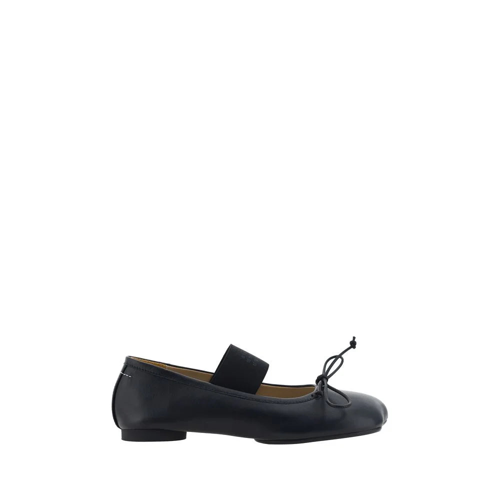 MM6 Black Calf Leather Bos Taurus Ballet Flats