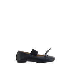 MM6 Black Calf Leather Bos Taurus Ballet Flats