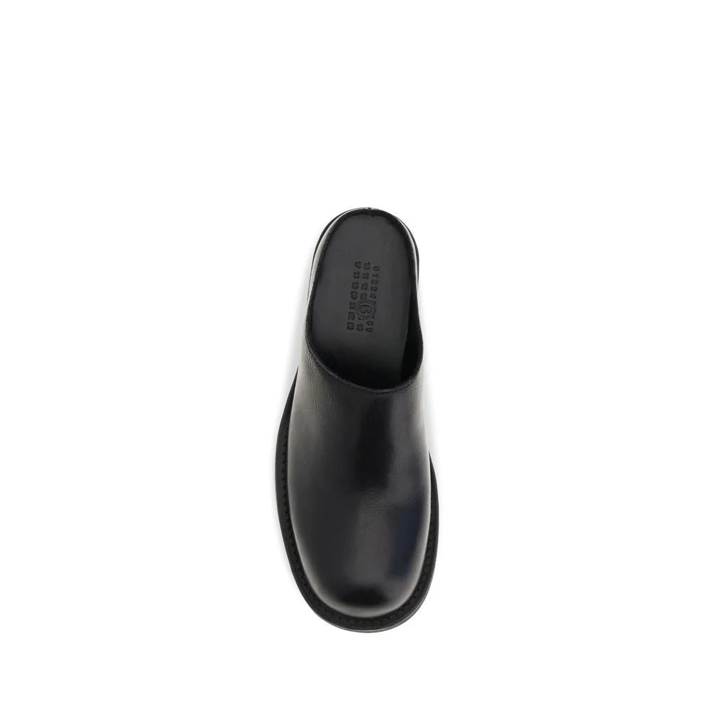 MM6 Black Calf Leather Bos Taurus Mules